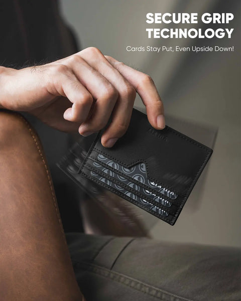 VW132 - Slim Leather Card Wallet, Holds 6+ Cards, Cash & Coins , RFID Protection