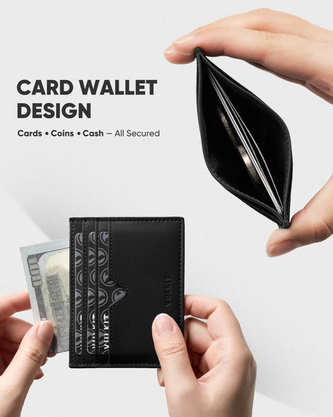 VW132 - Slim Leather Card Wallet, Holds 6+ Cards, Cash & Coins , RFID Protection