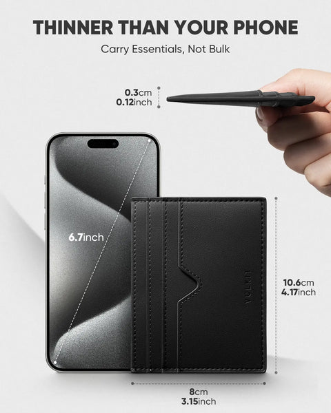 VW132 - Slim Leather Card Wallet, Holds 6+ Cards, Cash & Coins , RFID Protection