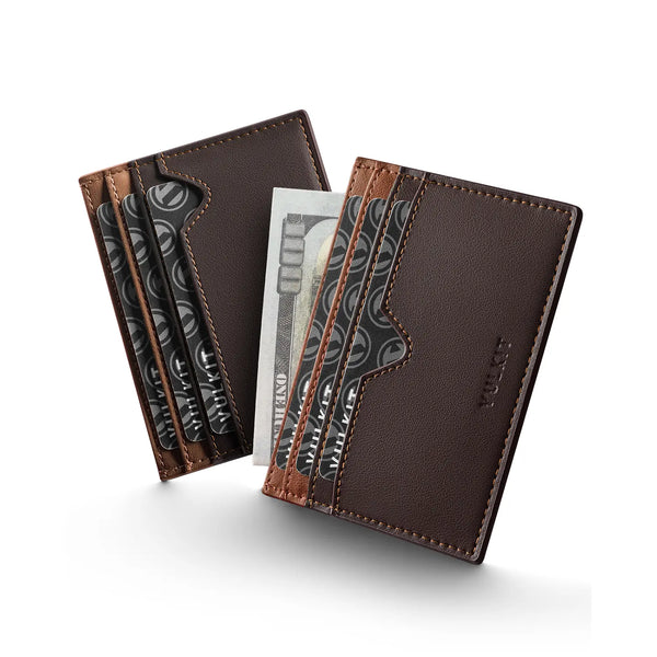 VW132 - Slim Leather Card Wallet, Holds 6+ Cards, Cash & Coins , RFID Protection
