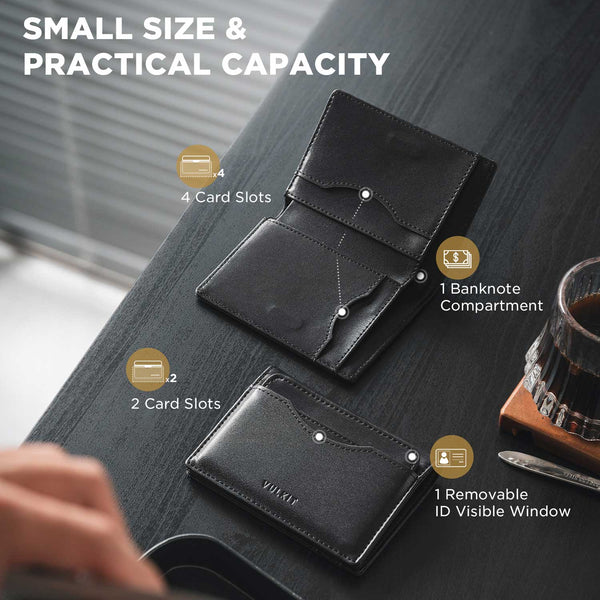 VW134 -Slim RFID Leather Card Holder with Detachable ID Window