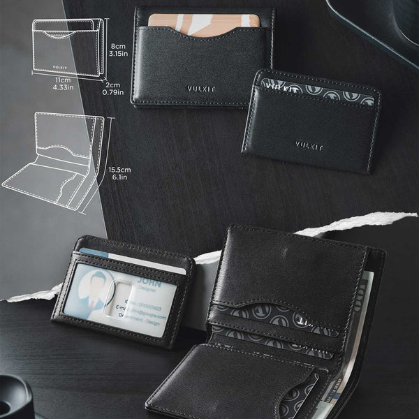 VW134 -Slim RFID Leather Card Holder with Detachable ID Window