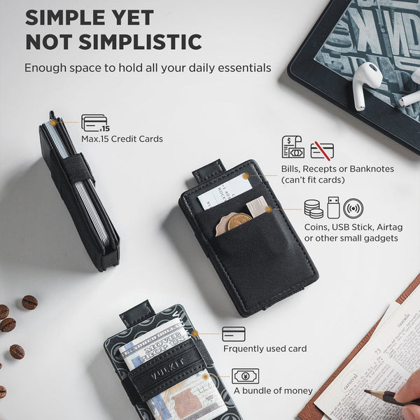 VW135 - Minimalist Leather Wallet for Men – RFID Blocking, Quick-Access Pull Tab, Cash & Card Holder