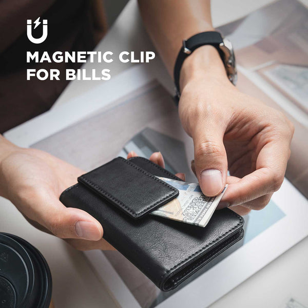 VW136 - Slim Leather RFID Wallet with Magnetic Money Clip