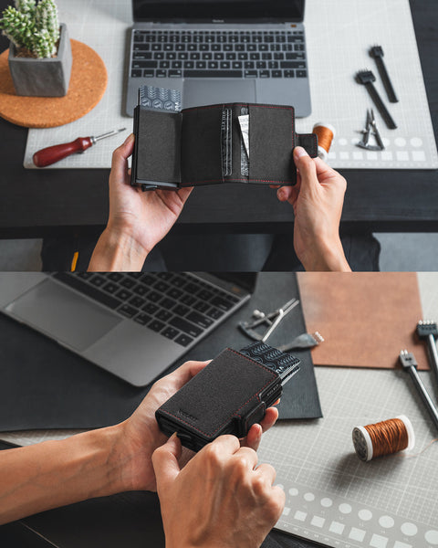 VC200d- Alcantara Leather, Double Aluminum Card Holders For more Storage Wallet