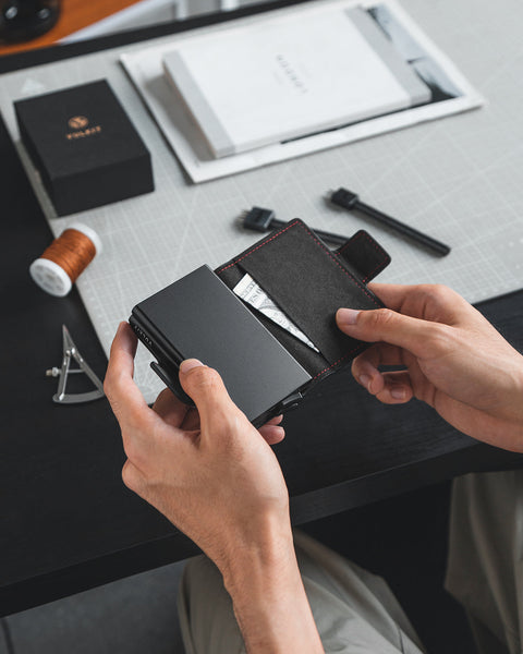 VC200d- Alcantara Leather, Double Aluminum Card Holders For more Storage Wallet