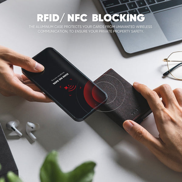 VC203A- Alcantara Leather, Back Zipper Slot, Magnetic Strip Closure Tri-fold Wallet