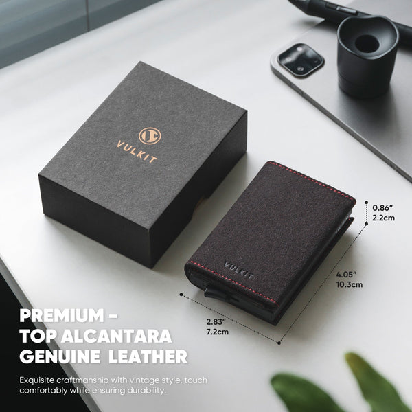 VC203A- Alcantara Leather, Back Zipper Slot, Magnetic Strip Closure Tri-fold Wallet