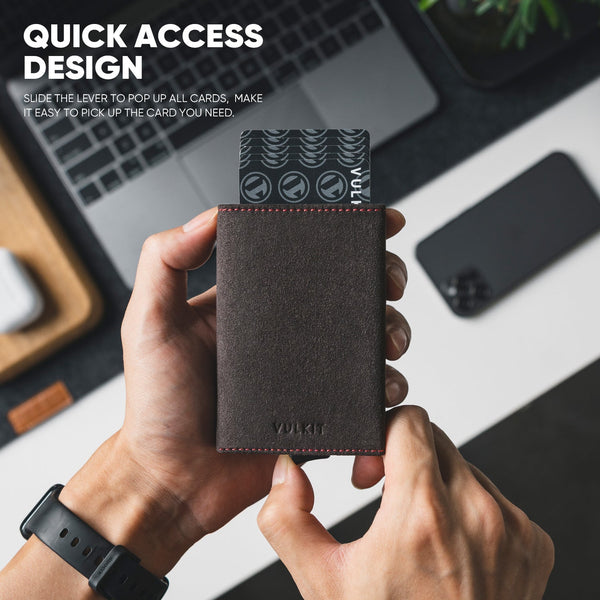 VC203A- Alcantara Leather, Back Zipper Slot, Magnetic Strip Closure Tri-fold Wallet