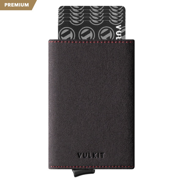 VC203A- Alcantara Leather, Back Zipper Slot, Magnetic Strip Closure Tri-fold Wallet