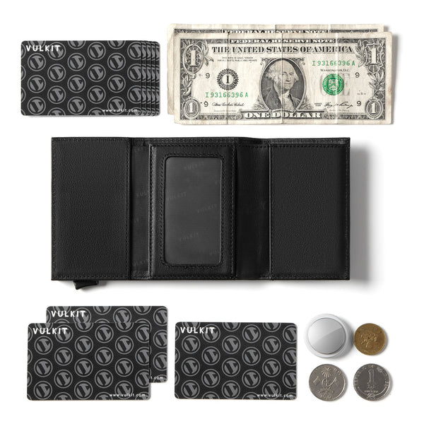 VC203P- Genuine Leather, Back Zipper Slot, Magnetic Strip Closure Tri-fold Wallet