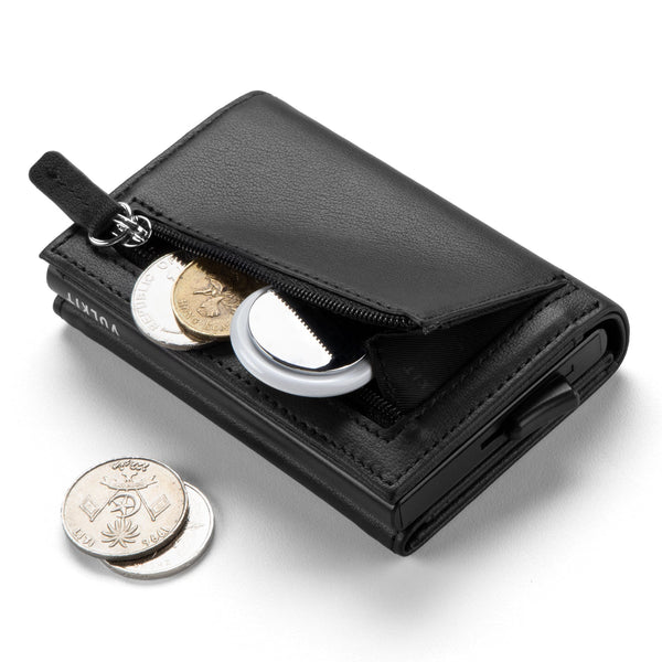 VC203P- Genuine Leather, Back Zipper Slot, Magnetic Strip Closure Tri-fold Wallet
