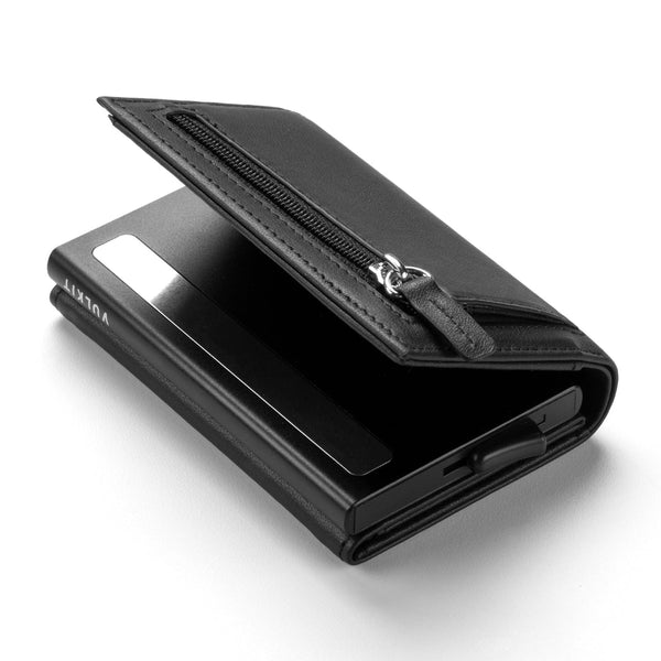 VC203P- Genuine Leather, Back Zipper Slot, Magnetic Strip Closure Tri-fold Wallet