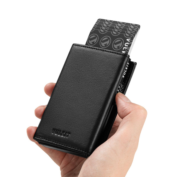 VC302P- Genuine Leather, Side Slider Mechanism, Back Zipper Slot, Magnetic Strip Closure Tri-fold Wallet