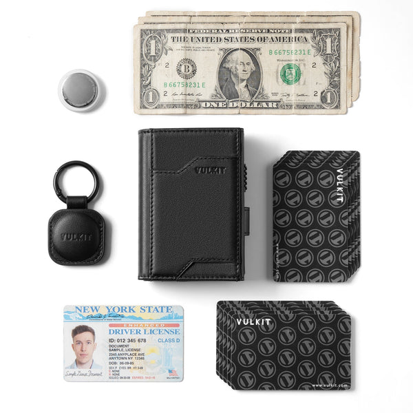 VC311P- Genuine Leather, Banknote Compartment & ID Window Pop-Up Wallet with Removable AirTag Holder (NOT include the AirTag)