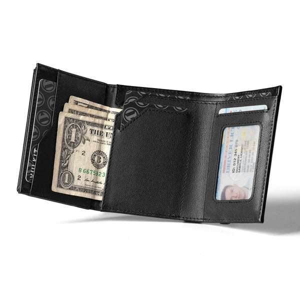 VC311P- Genuine Leather, Banknote Compartment & ID Window Pop-Up Wallet with Removable AirTag Holder (NOT include the AirTag)