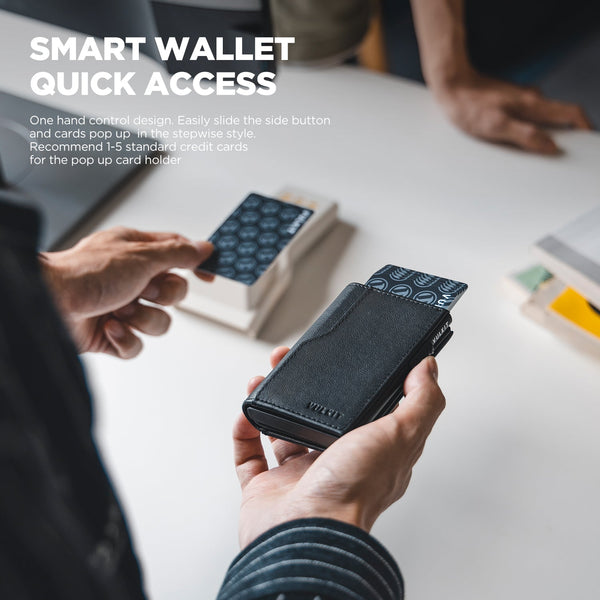 VC314P- Genuine Leather Slim Pop-up Wallet with Double ID Windows for Men, Holds Up to 12 Cards