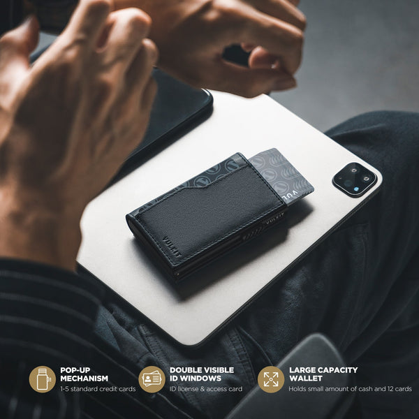 VC314P- Genuine Leather Slim Pop-up Wallet with Double ID Windows for Men, Holds Up to 12 Cards