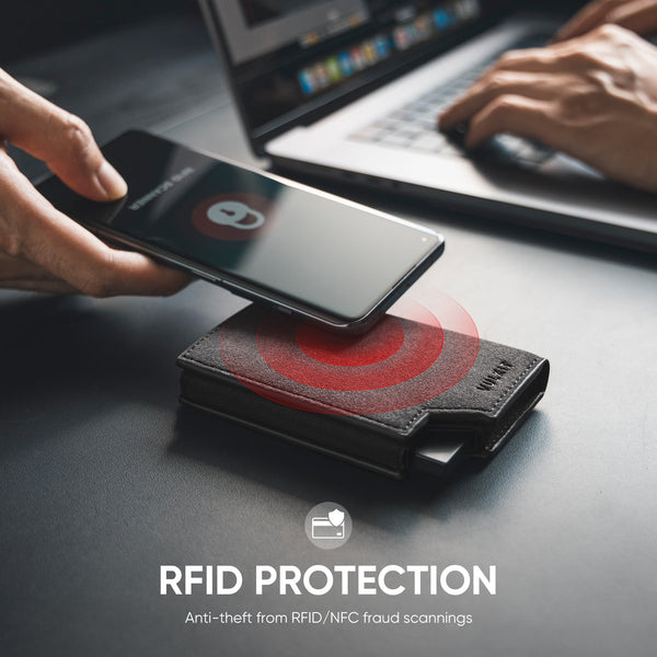 VC402A- Alcantara Leather, New Patented Card Holder with Banknote Compartment & Magnetic Closure