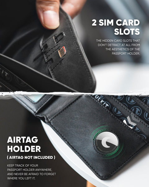VPW101- Passport Wallet Compatible with Airtag Holder