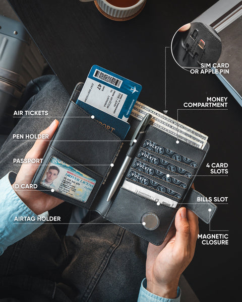 VPW101- Passport Wallet Compatible with Airtag Holder