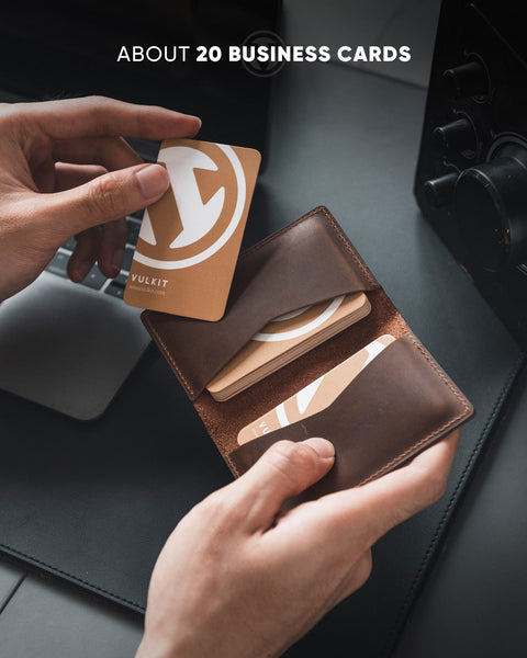 VBC100P- Crazy Horse Genuine Leather, 2 Sided Slim Business Card Holder, Up to Hold 20 Cards