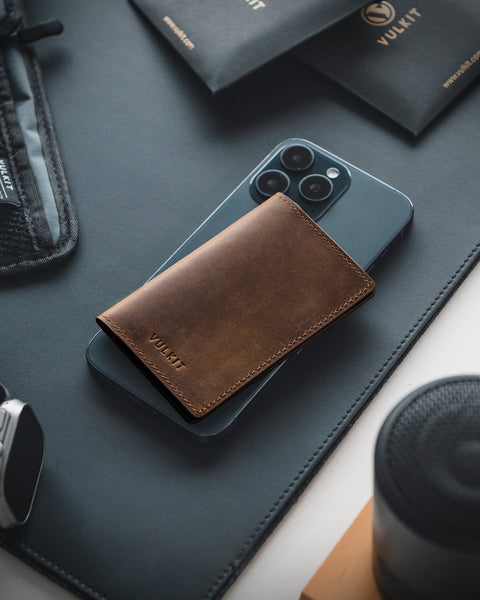 VBC100P- Crazy Horse Genuine Leather, 2 Sided Slim Business Card Holder, Up to Hold 20 Cards