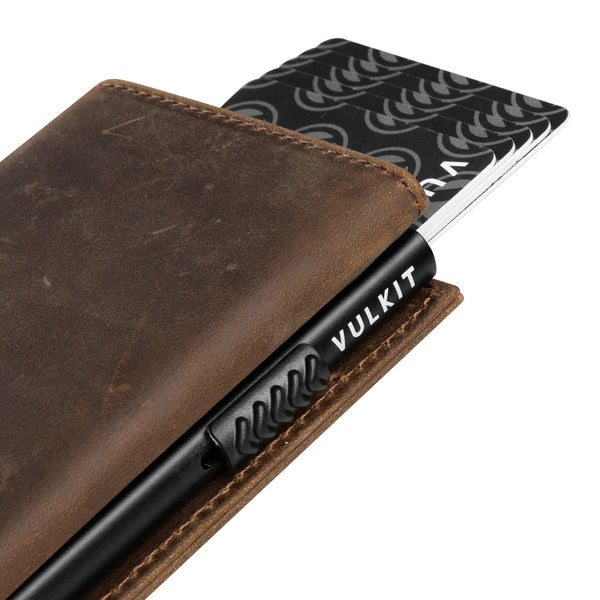 VC302P- Crazy Horse Genuine Leather, Side Slider Mechanism, Back Zipper Slot, Magnetic Strip Closure Tri-fold Wallet