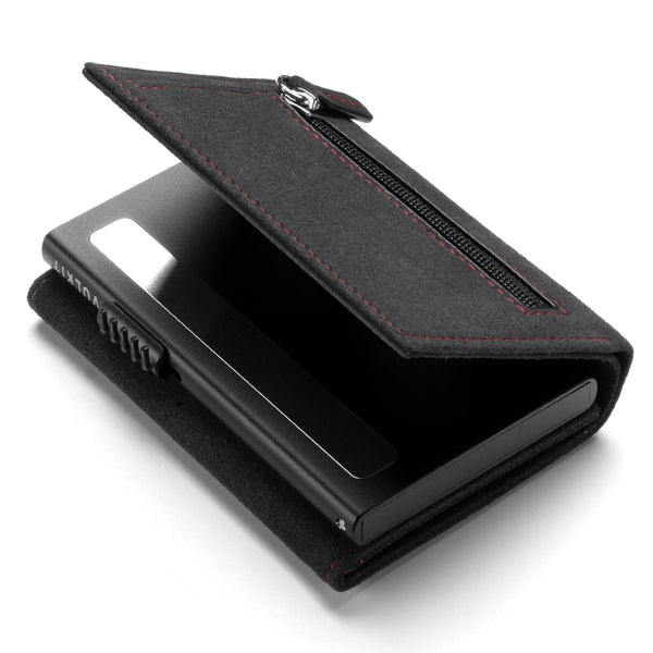 VC302A- Alcantara Leather, Spacious Banknote Pocket, Back Zipper Slot, Magnetic Strip Closure Tri-fold Wallet