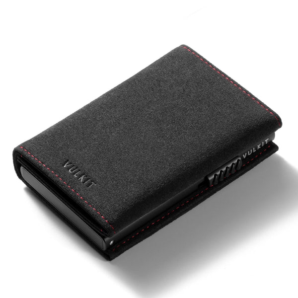VC302A- Alcantara Leather, Spacious Banknote Pocket, Back Zipper Slot, Magnetic Strip Closure Tri-fold Wallet