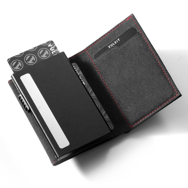 VC302A- Alcantara Leather, Spacious Banknote Pocket, Back Zipper Slot, Magnetic Strip Closure Tri-fold Wallet