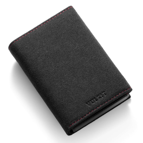 VC302A- Alcantara Leather, Spacious Banknote Pocket, Back Zipper Slot, Magnetic Strip Closure Tri-fold Wallet