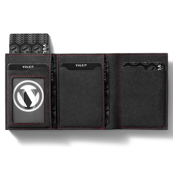 VC302A- Alcantara Leather, Spacious Banknote Pocket, Back Zipper Slot, Magnetic Strip Closure Tri-fold Wallet